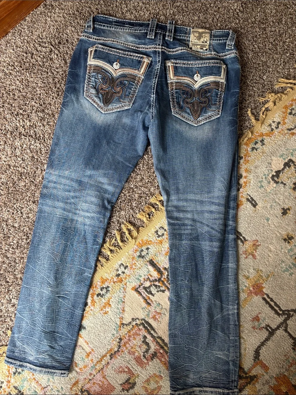 Rock Revival Distressed Slim Straight Jeans - Blue